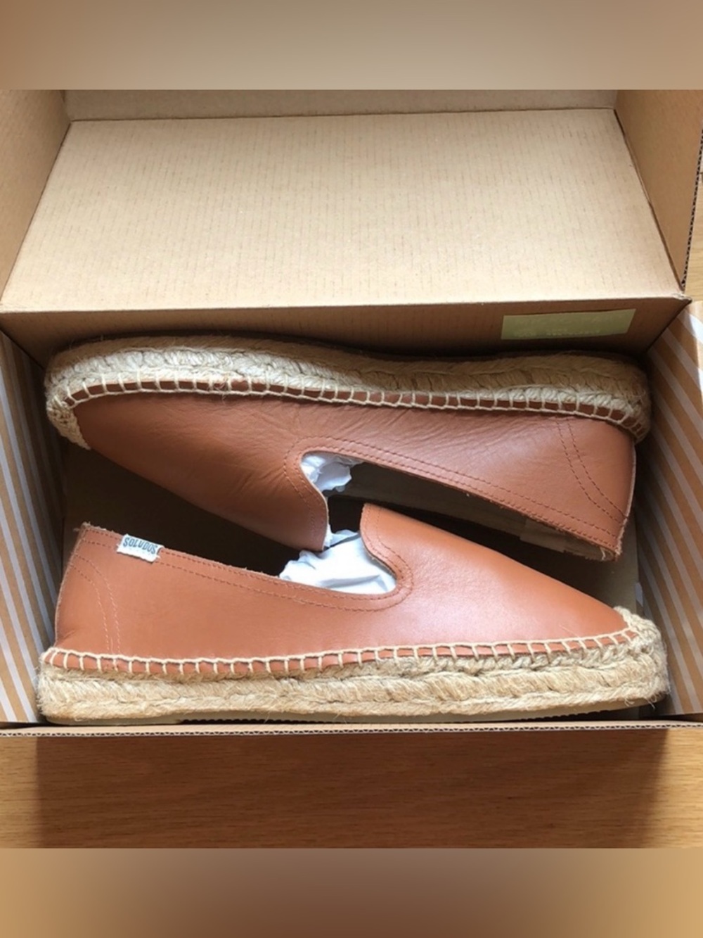 New in box- Soludos Leather Platform Smoking Slipper -  cognac - 7
